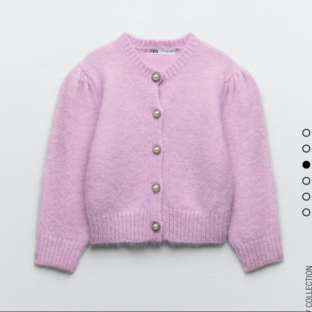 Zara Pink Pearl Jewel Button Knit Cardigan